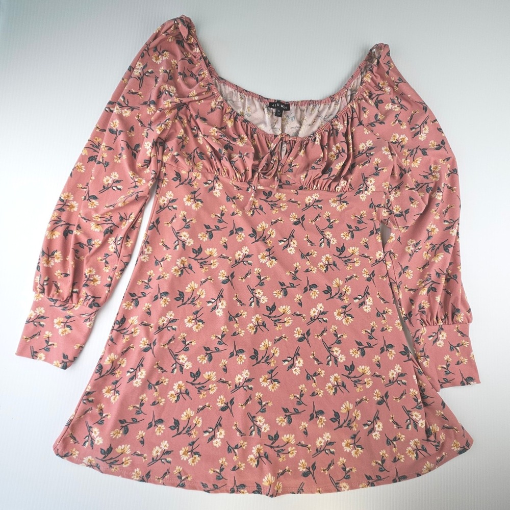 As U Wish Pink Ditsy Floral Milkmaid Mini Dress Bell Sleeve A373901H58 Womens XL